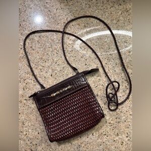 Brighton real leather Dark Brown Woven Crossbody Bag gold silver hardware